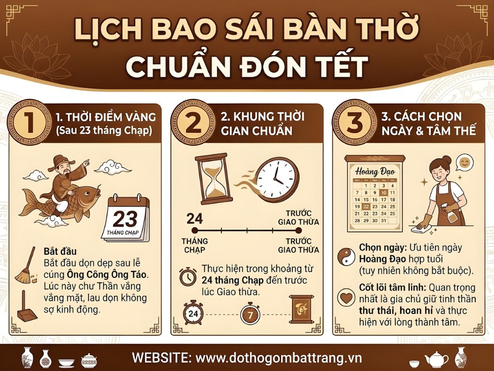 Lịch bao sái bàn thờ chuẩn đón tết