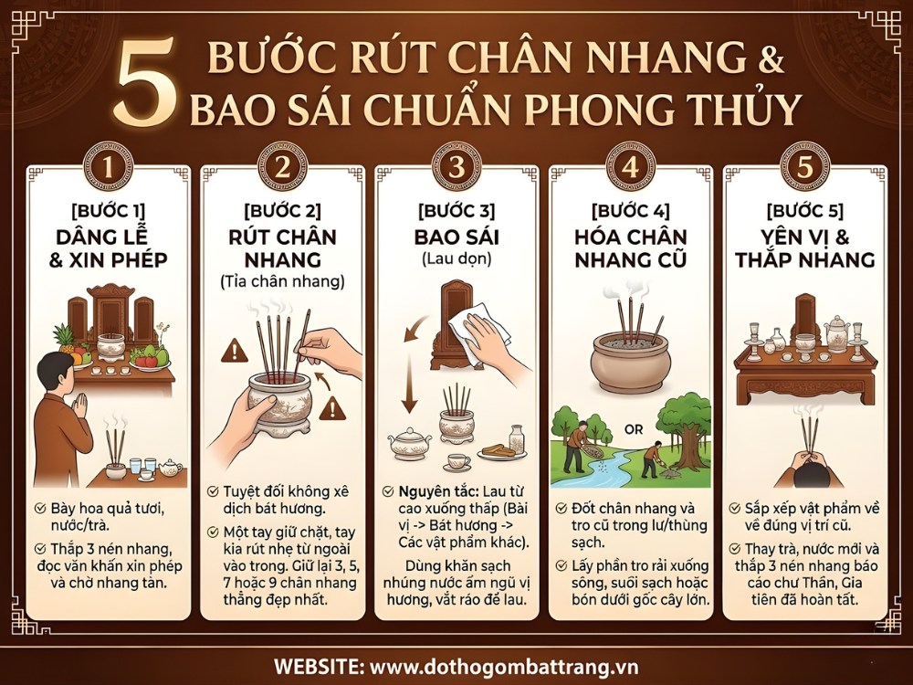 5 bước rút chân nhang và bao sái chuẩn phong thủy