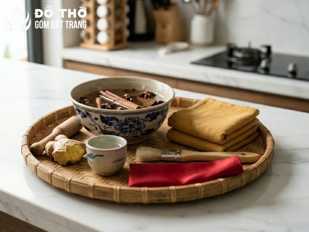 Chuẩn bị nguyên liệu bao sái bàn thờ