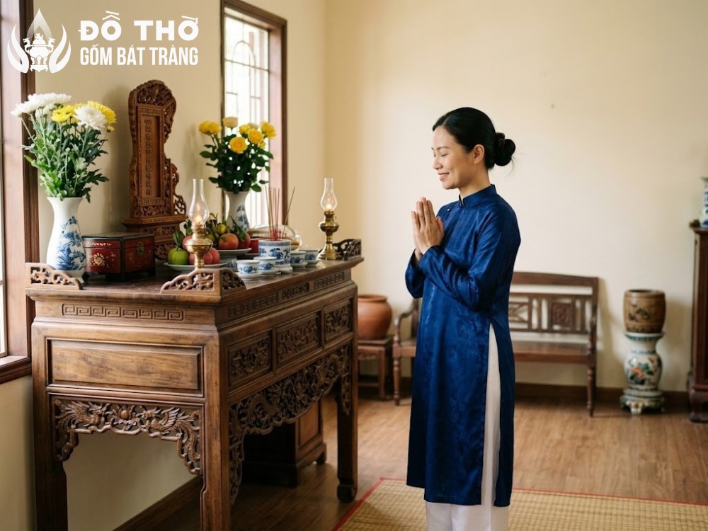 Khấn xin trước khi bao sái bàn thờ
