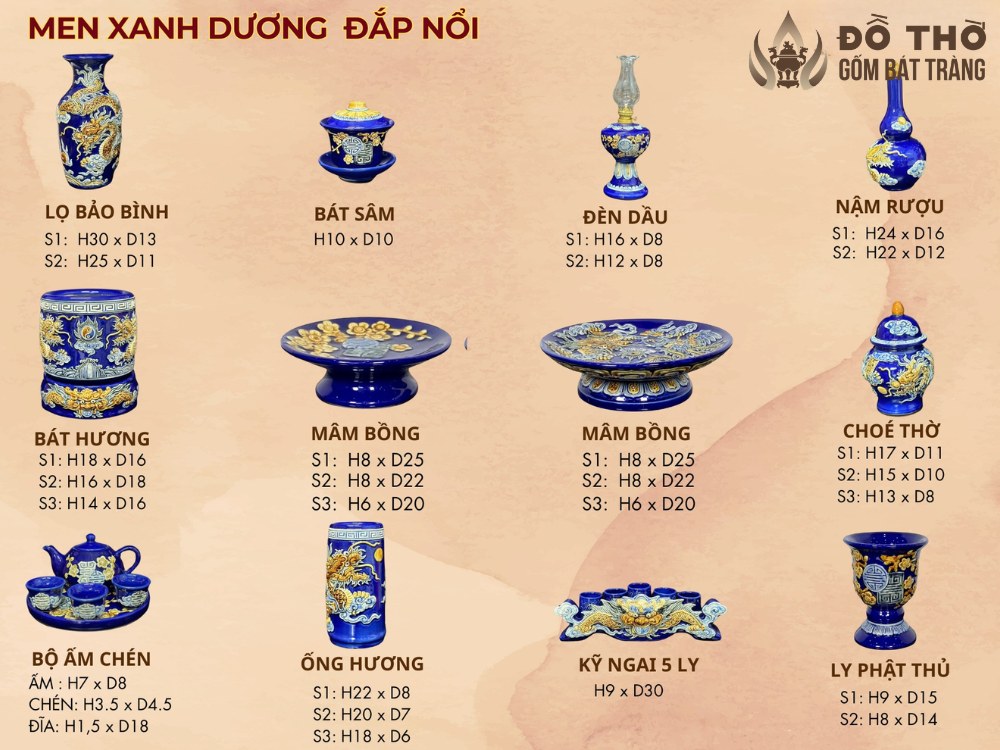 Các vật phẩm thờ cơ bản của bộ đồ thờ Bát Tràng