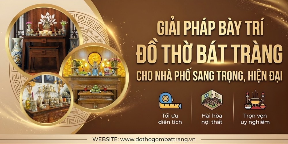 Thiết kế bộ đồ thờ gốm sứ sang trọng cho nhà phố