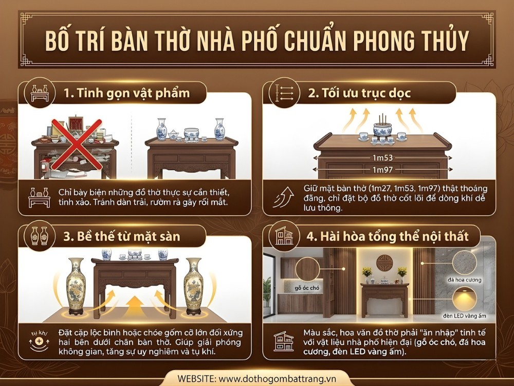 Giải pháp bày trí bộ đồ thờ gốm sứ sang trọng cho nhà phố