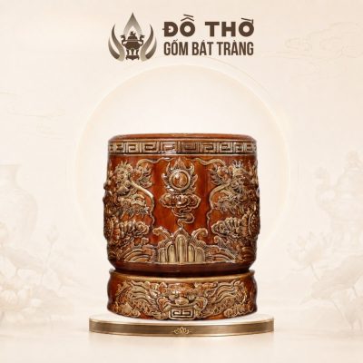 Bát Hương Men Hoàng Thổ Vẽ Vàng Đắp Nổi Lưỡng Long Chầu Nguyệt DT-BH07 - Ảnh đại diện