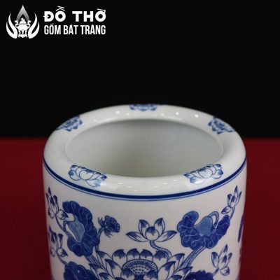 Bát Hương Men Lam Họa Tiết Hoa Sen Vẽ Tay Gốm Sứ Bát Tràng DT-BH02 - Chi tiết 1