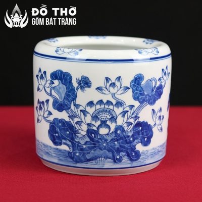 Bát Hương Men Lam Họa Tiết Hoa Sen Vẽ Tay Gốm Sứ Bát Tràng DT-BH02 - Chi tiết 2