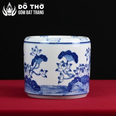 Bát Hương Men Lam Họa Tiết Hoa Sen Vẽ Tay Gốm Sứ Bát Tràng DT-BH02 - Chi tiết 3