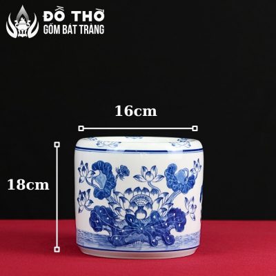 Bát Hương Men Lam Họa Tiết Hoa Sen Vẽ Tay Gốm Sứ Bát Tràng DT-BH02 - Chi tiết 4
