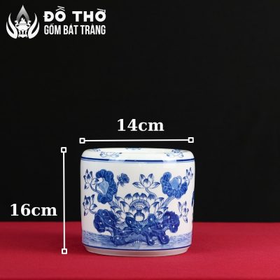 Bát Hương Men Lam Họa Tiết Hoa Sen Vẽ Tay Gốm Sứ Bát Tràng DT-BH02 - Chi tiết 5