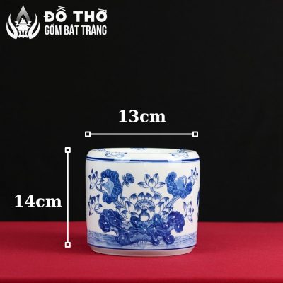 Bát Hương Men Lam Họa Tiết Hoa Sen Vẽ Tay Gốm Sứ Bát Tràng DT-BH02 - Chi tiết 6