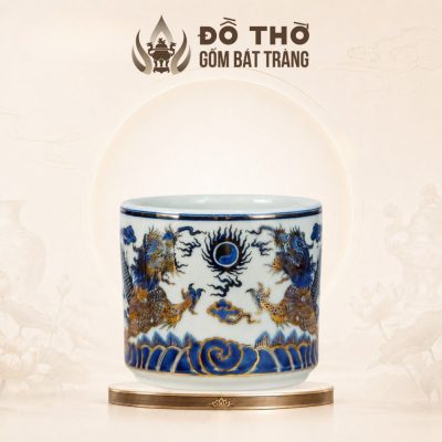 Bát Hương Men Lam Vẽ Vàng Họa Tiết Song Long Chầu Nguyệt DT-BH03 - Ảnh đại diện