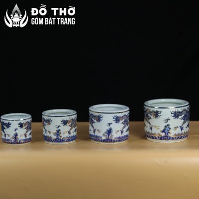 Bát Hương Men Lam Vẽ Vàng Họa Tiết Song Long Chầu Nguyệt DT-BH03 - Chi tiết 10