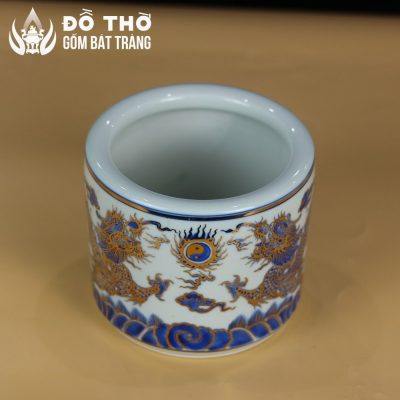 Bát Hương Men Lam Vẽ Vàng Họa Tiết Song Long Chầu Nguyệt DT-BH03 - Chi tiết 4