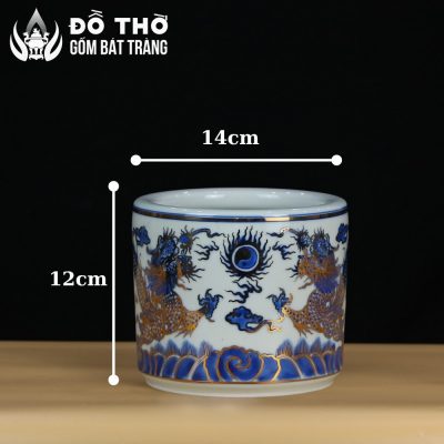 Bát Hương Men Lam Vẽ Vàng Họa Tiết Song Long Chầu Nguyệt DT-BH03 - Chi tiết 7