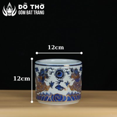 Bát Hương Men Lam Vẽ Vàng Họa Tiết Song Long Chầu Nguyệt DT-BH03 - Chi tiết 8