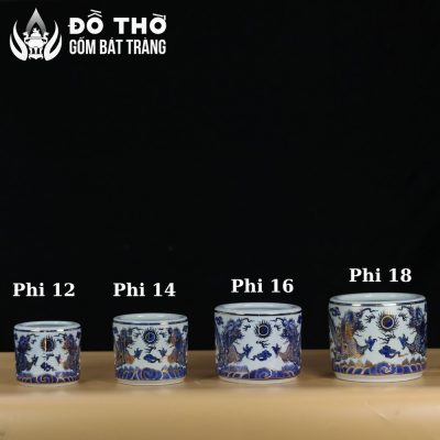 Bát Hương Men Lam Vẽ Vàng Họa Tiết Song Long Chầu Nguyệt DT-BH03 - Chi tiết 9