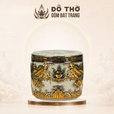 Bát Hương Men Rạn Đắp Nổi Song Long Chầu Nguyệt Vẽ Vàng DT-BH04 - Ảnh đại diện