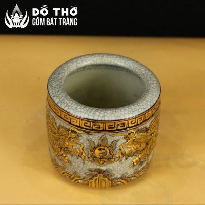 Bát Hương Men Rạn Đắp Nổi Song Long Chầu Nguyệt Vẽ Vàng DT-BH04 - Chi tiết 3