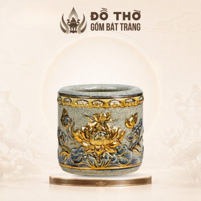 Bát Hương Men Rạn Cổ Đắp Nổi Sen Vẽ Vàng Bát Tràng Cao Cấp DT-BH05 - Ảnh đại diện