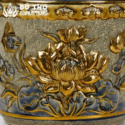 Bát Hương Men Rạn Cổ Đắp Nổi Sen Vẽ Vàng Bát Tràng Cao Cấp DT-BH05 - Chi tiết 3