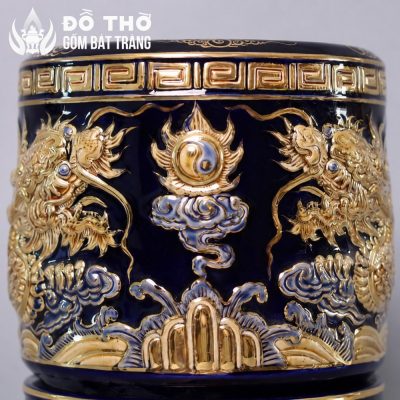 Bát Hương Men Xanh Coban Vẽ Vàng Họa Tiết Song Long Chầu Nguyệt DT-BH06 - Chi tiết 1
