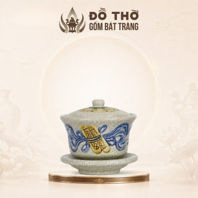 Bát Sâm Thờ Men Rạn Đắp Nổi Họa Tiết Cuốn Thư Gốm Sứ Bát Tràng DT-BS02 - Ảnh đại diện
