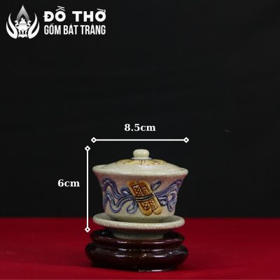 Bát Sâm Thờ Men Rạn Đắp Nổi Họa Tiết Cuốn Thư Gốm Sứ Bát Tràng DT-BS02 - Chi tiết 1