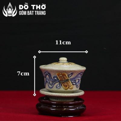 Bát Sâm Thờ Men Rạn Đắp Nổi Họa Tiết Cuốn Thư Gốm Sứ Bát Tràng DT-BS02 - Chi tiết 2