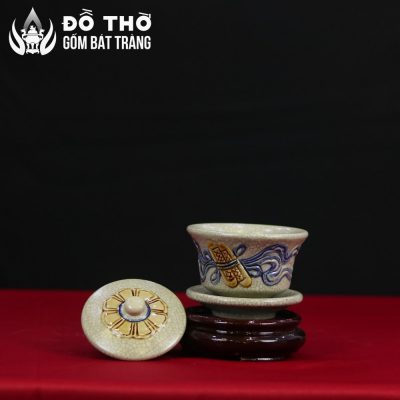 Bát Sâm Thờ Men Rạn Đắp Nổi Họa Tiết Cuốn Thư Gốm Sứ Bát Tràng DT-BS02 - Chi tiết 3