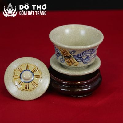 Bát Sâm Thờ Men Rạn Đắp Nổi Họa Tiết Cuốn Thư Gốm Sứ Bát Tràng DT-BS02 - Chi tiết 5