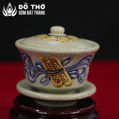 Bát Sâm Thờ Men Rạn Đắp Nổi Họa Tiết Cuốn Thư Gốm Sứ Bát Tràng DT-BS02 - Chi tiết 6