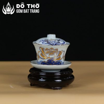 Bát Sâm Thờ Vẽ Sen Vàng Kim Men Lam Bát Tràng Cao Cấp DT-BS03 - Chi tiết 1