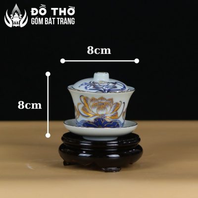 Bát Sâm Thờ Vẽ Sen Vàng Kim Men Lam Bát Tràng Cao Cấp DT-BS03 - Chi tiết 2