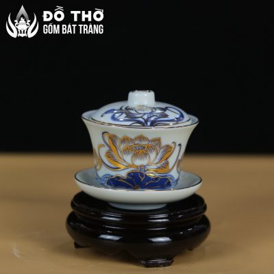 Bát Sâm Thờ Vẽ Sen Vàng Kim Men Lam Bát Tràng Cao Cấp DT-BS03 - Chi tiết 3