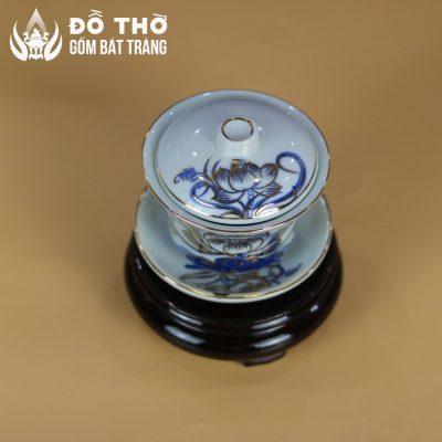Bát Sâm Thờ Vẽ Sen Vàng Kim Men Lam Bát Tràng Cao Cấp DT-BS03 - Chi tiết 4