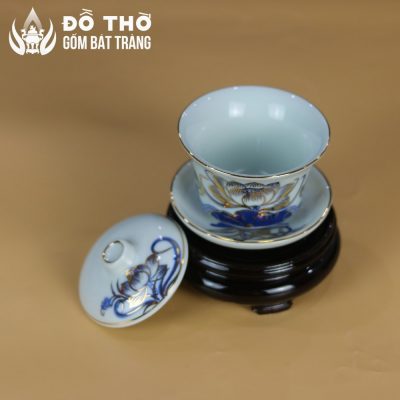 Bát Sâm Thờ Vẽ Sen Vàng Kim Men Lam Bát Tràng Cao Cấp DT-BS03 - Chi tiết 5