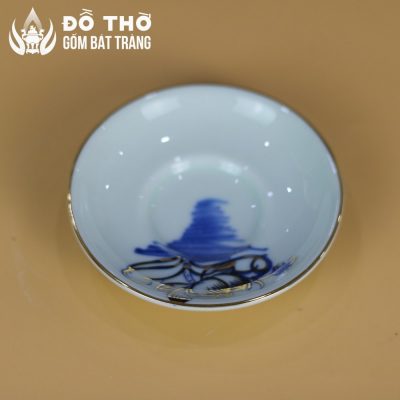 Bát Sâm Thờ Vẽ Sen Vàng Kim Men Lam Bát Tràng Cao Cấp DT-BS03 - Chi tiết 6