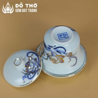 Bát Sâm Thờ Vẽ Sen Vàng Kim Men Lam Bát Tràng Cao Cấp DT-BS03 - Chi tiết 7