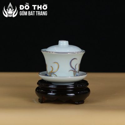 Bát Sâm Thờ Vẽ Sen Vàng Kim Men Lam Bát Tràng Cao Cấp DT-BS03 - Chi tiết 8
