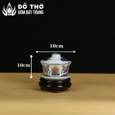 Bát Sâm Thờ Vẽ Vàng Men Lam Họa Tiết Lưỡng Long Chầu Nguyệt DT-BS01 - Chi tiết 1