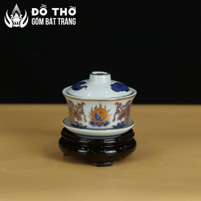 Bát Sâm Thờ Vẽ Vàng Men Lam Họa Tiết Lưỡng Long Chầu Nguyệt DT-BS01 - Chi tiết 2