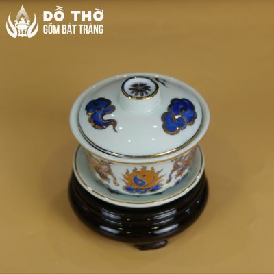 Bát Sâm Thờ Vẽ Vàng Men Lam Họa Tiết Lưỡng Long Chầu Nguyệt DT-BS01 - Chi tiết 3