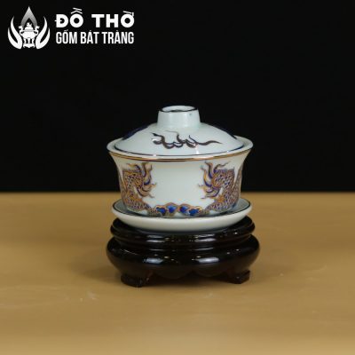 Bát Sâm Thờ Vẽ Vàng Men Lam Họa Tiết Lưỡng Long Chầu Nguyệt DT-BS01 - Chi tiết 4