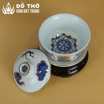 Bát Sâm Thờ Vẽ Vàng Men Lam Họa Tiết Lưỡng Long Chầu Nguyệt DT-BS01 - Chi tiết 5