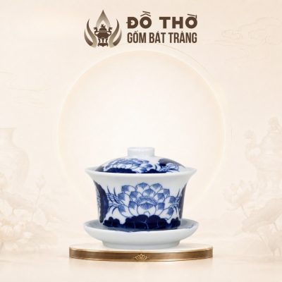 Bát Sâm Đựng Trà Cúng Men Lam Vẽ Sen Xanh Bát Tràng DT-BS04 - Ảnh đại diện
