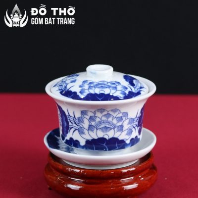 Bát Sâm Đựng Trà Cúng Men Lam Vẽ Sen Xanh Bát Tràng DT-BS04 - Chi tiết 1