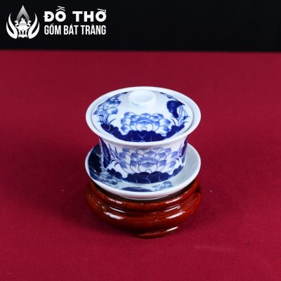 Bát Sâm Đựng Trà Cúng Men Lam Vẽ Sen Xanh Bát Tràng DT-BS04 - Chi tiết 2
