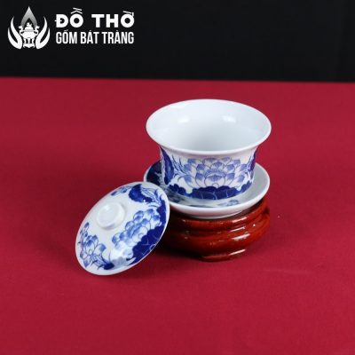 Bát Sâm Đựng Trà Cúng Men Lam Vẽ Sen Xanh Bát Tràng DT-BS04 - Chi tiết 3