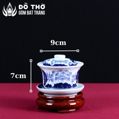 Bát Sâm Đựng Trà Cúng Men Lam Vẽ Sen Xanh Bát Tràng DT-BS04 - Chi tiết 5