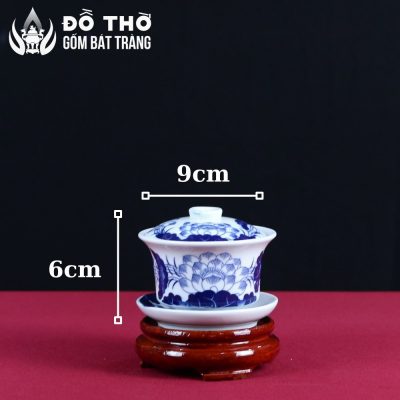 Bát Sâm Đựng Trà Cúng Men Lam Vẽ Sen Xanh Bát Tràng DT-BS04 - Chi tiết 6